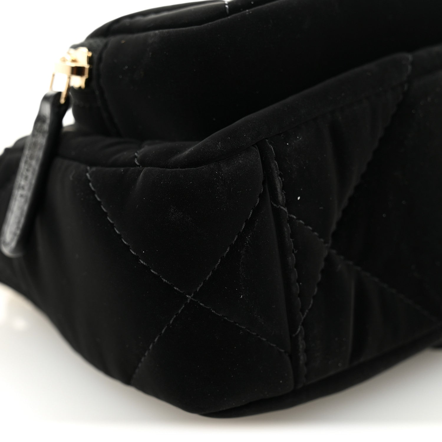 Chanel Velvet Effect Nylon Shiny Crumpled Calfskin Mini Quilted Chanel 25 Clutch With Chain Black