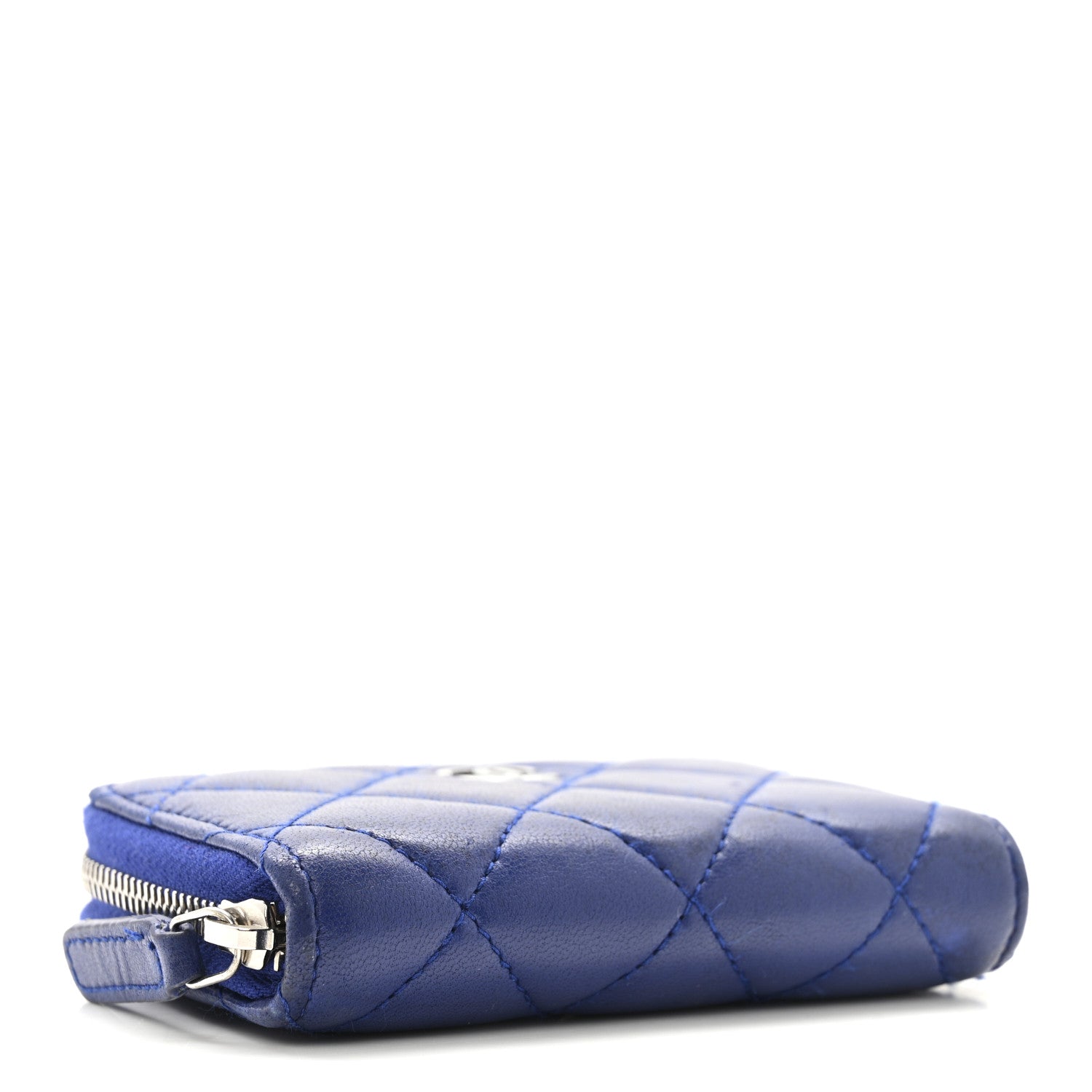 Chanel Lambskin Quilted Zip Around Coin Purse Wallet Blue