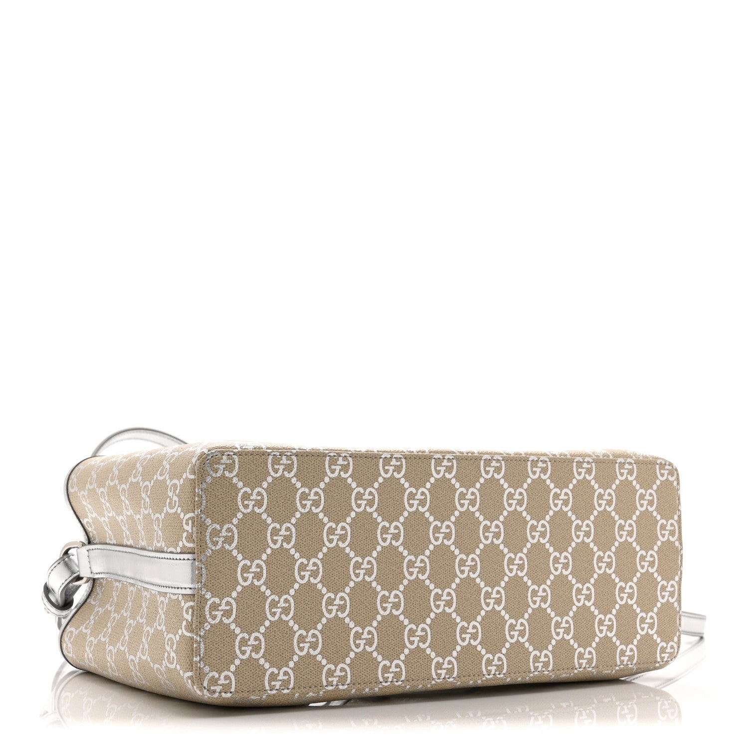Gucci GG Supreme Monogram Emblem Medium Tote Bag  Beige Silver