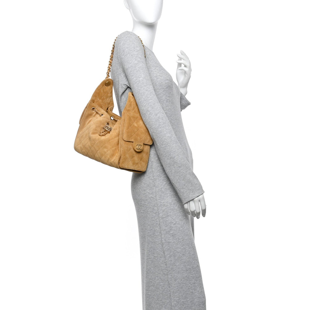 Chanel Suede Quilted Small Chanel 25 Handbag Beige