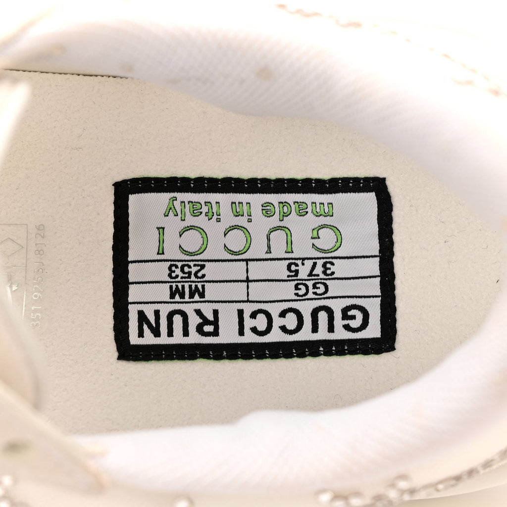 Gucci Tela Retino Mesh Crystal Suede GG Monogram Womens Gucci Run Sneakers 37.5 Off White Silver