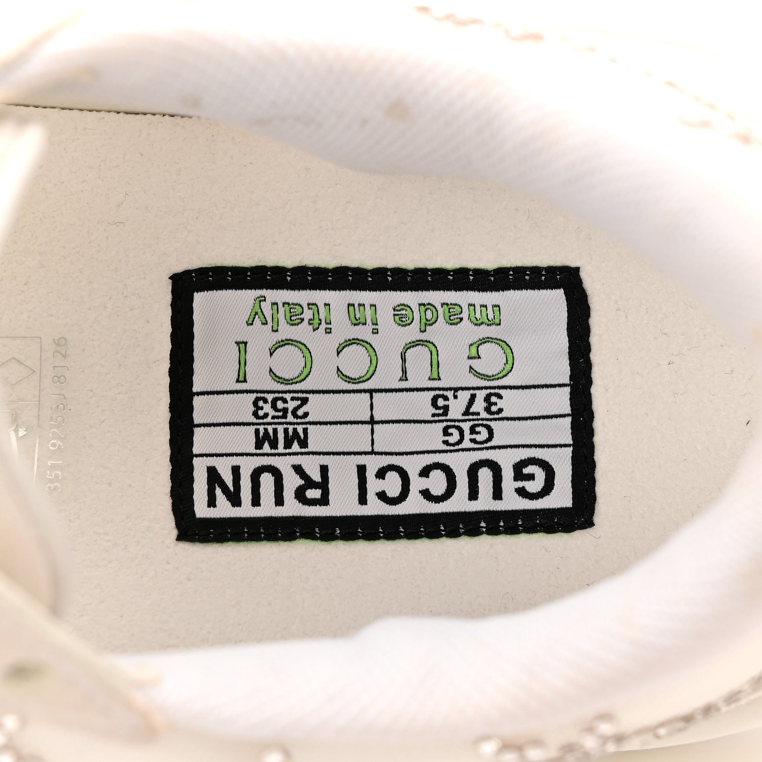 Gucci Tela Retino Mesh Crystal Suede GG Monogram Womens Gucci Run Sneakers 37.5 Off White Silver
