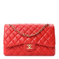 Chanel Lambskin Quilted Jumbo Double Flap Red