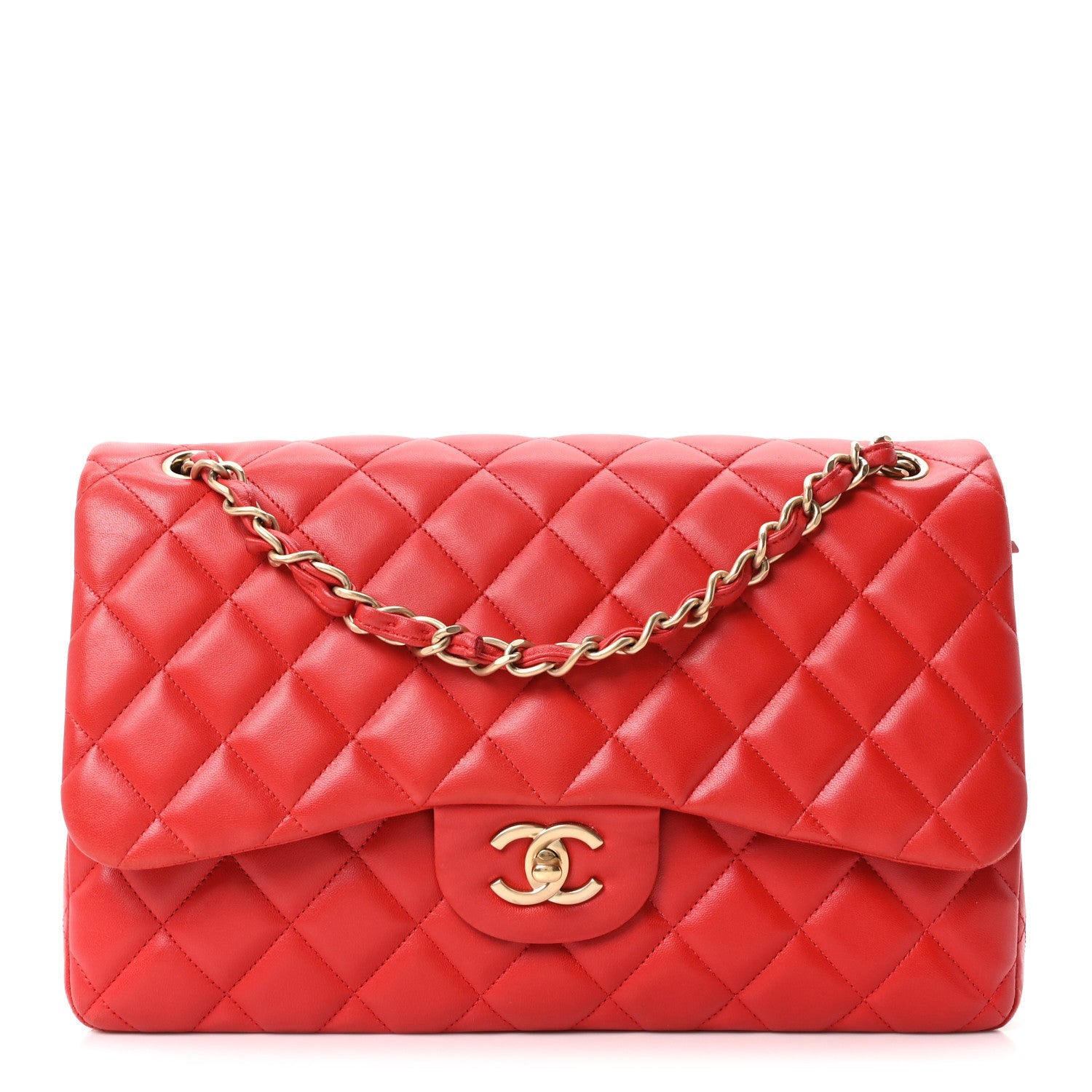 Chanel Lambskin Quilted Jumbo Double Flap Red