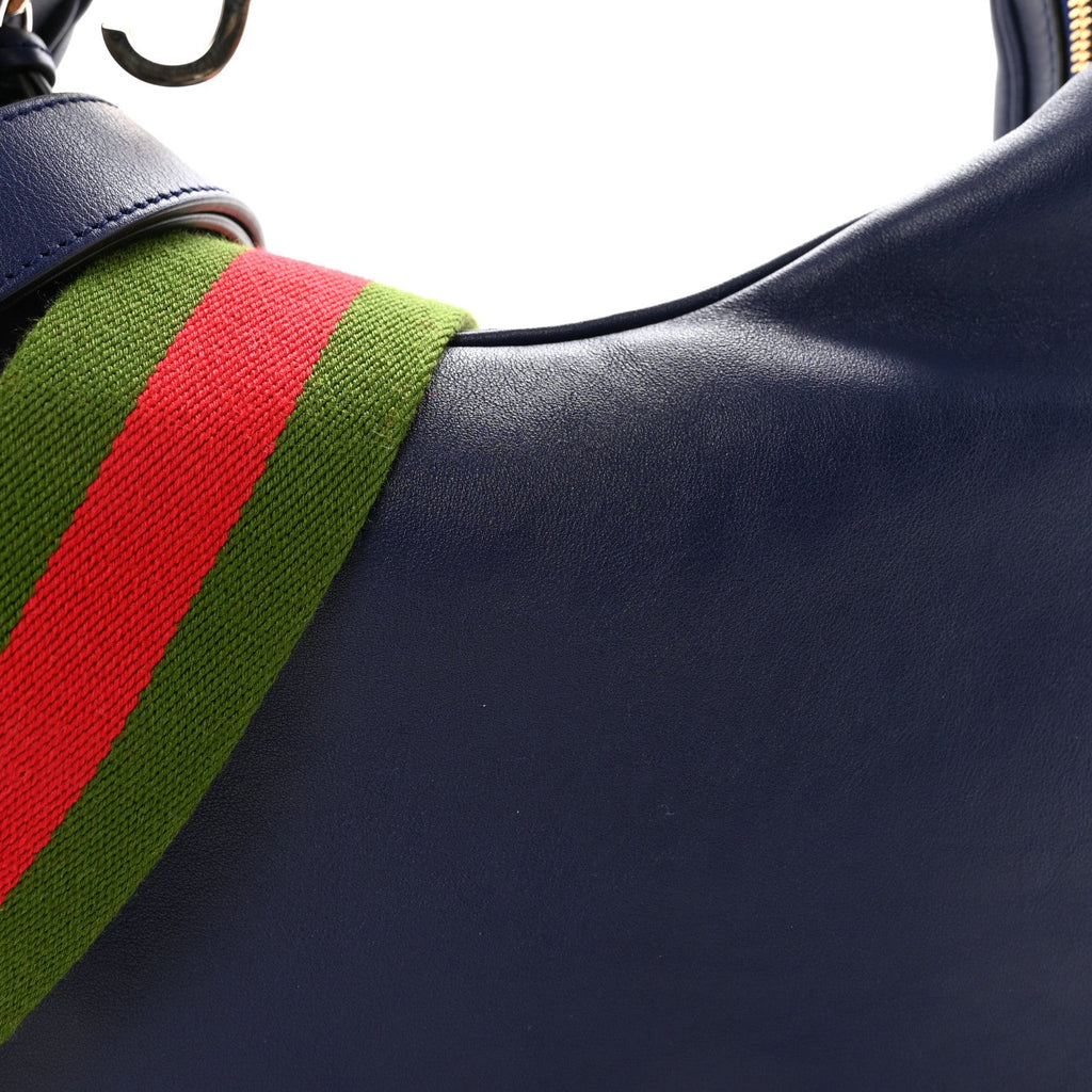 Gucci Aria Calfskin Web Large Attache Shoulder Bag Navy