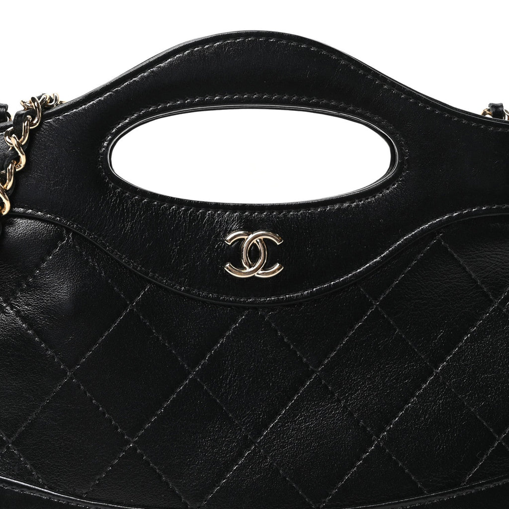 Chanel Shiny Crumpled Calfskin Quilted Nano 31 Shopping Bag Black