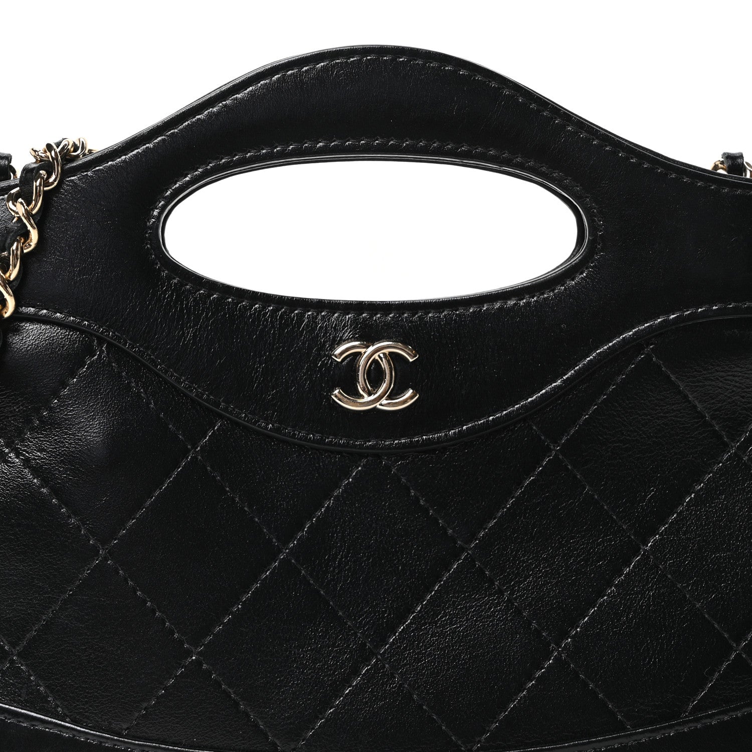 Chanel Shiny Crumpled Calfskin Quilted Nano 31 Shopping Bag Black