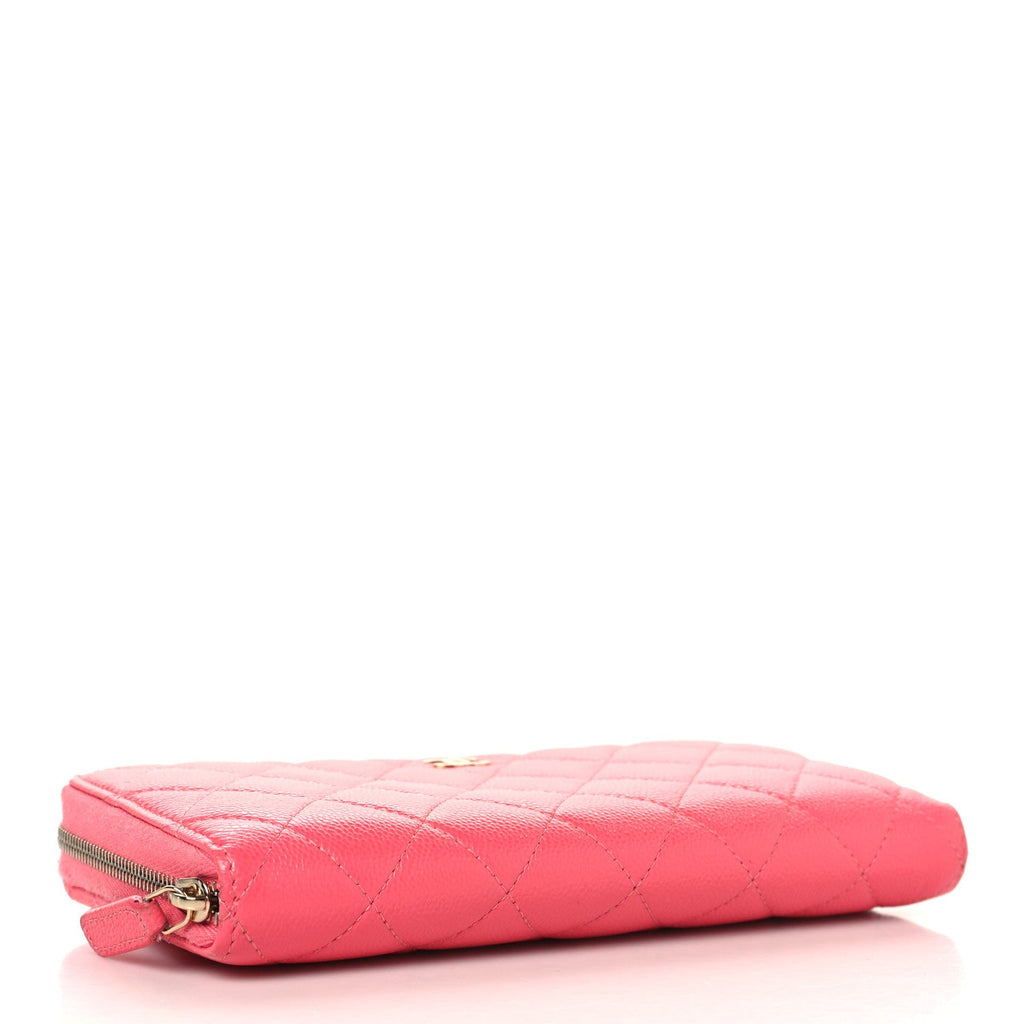 Caviar Quilted Large Gusset Zip Around Wallet Rose