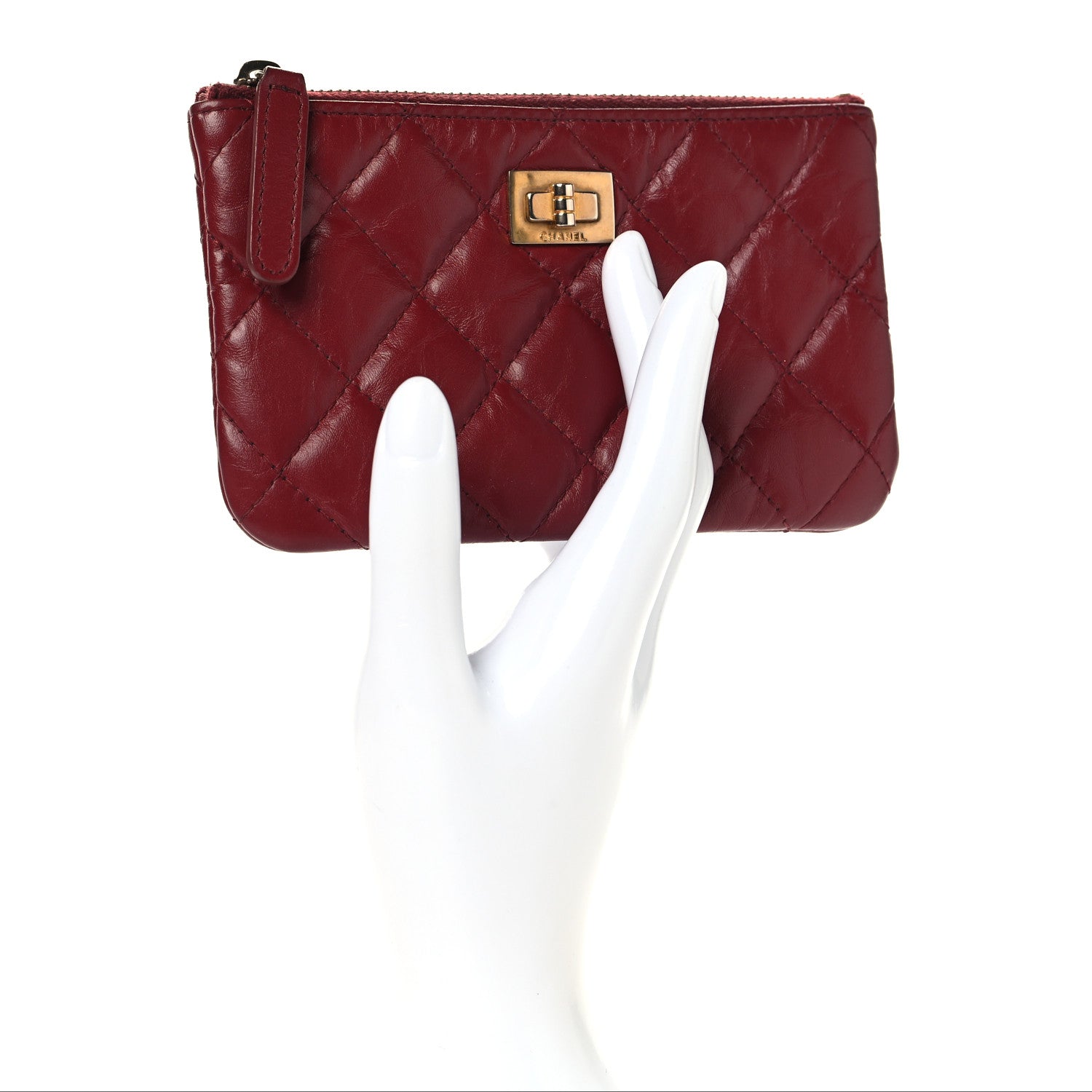 Aged Calfskin Quilted Small Reissue Cosmetic Case Red