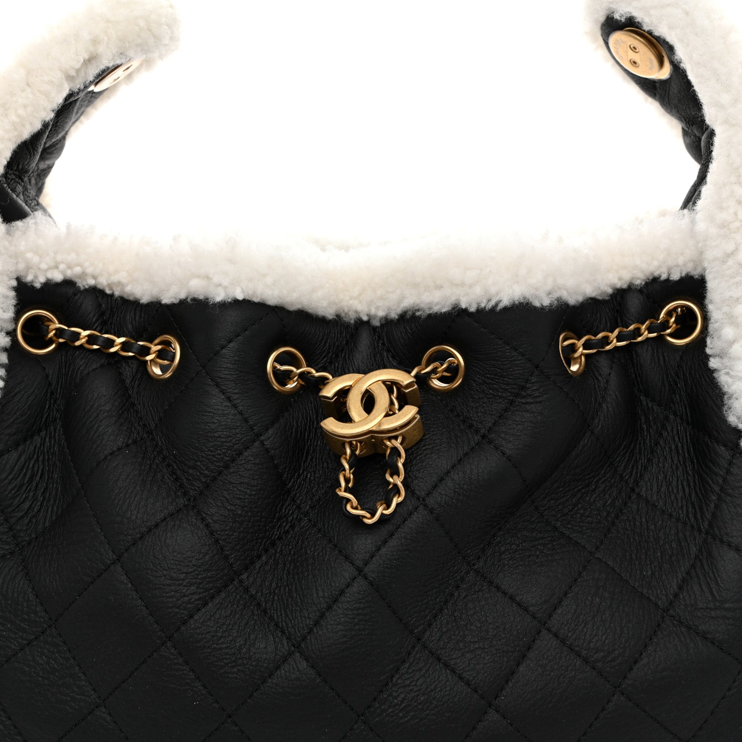 Chanel Crumpled Sheepskin Shearling Quilted Small Chanel 25 Handbag Black White