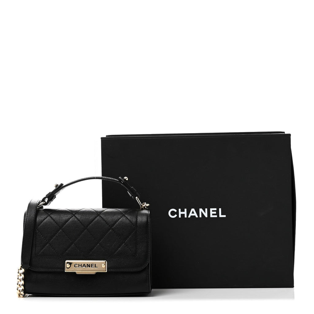 Chanel Grained Calfskin Quilted Small Label Click Flap Bag Black