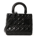 Christian Dior Crinkled Calfskin Cannage Medium Lady Dior Black