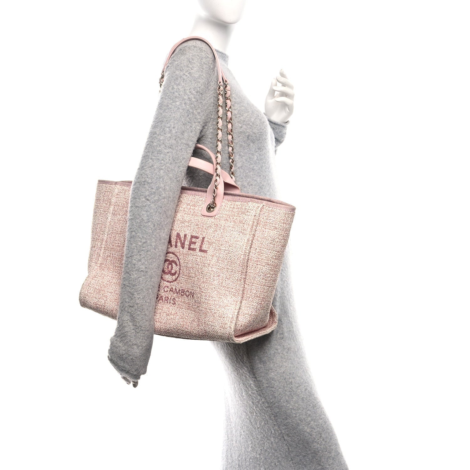 Chanel Lurex Boucle Deauville Medium Tote  Pink