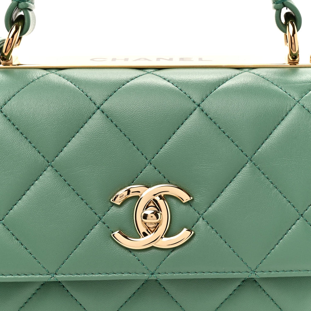Chanel Lambskin Quilted Small Trendy CC Flap Dual Handle Bag Light Green