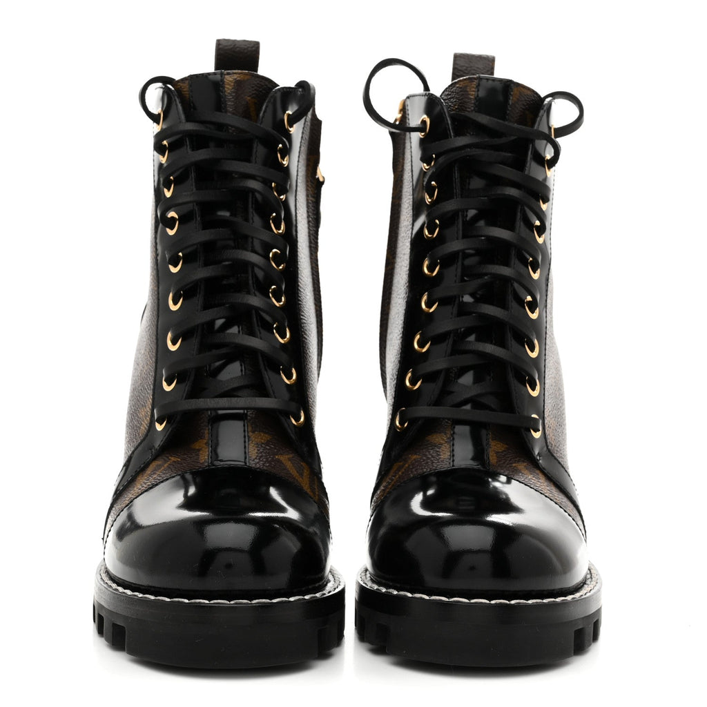 Louis Vuitton Patent Calfskin Monogram Star Trail Ankle Boots 38 Black