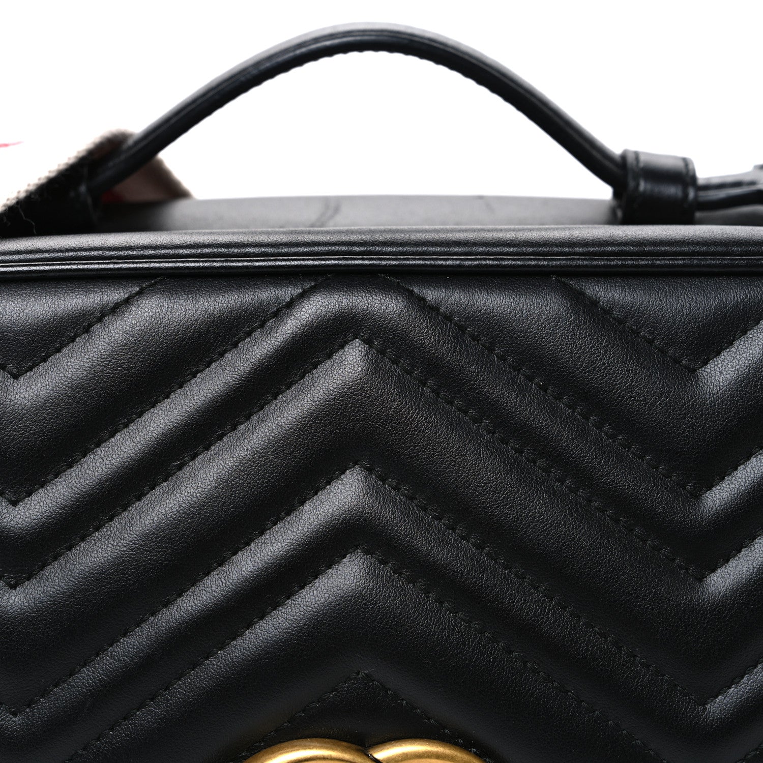 Gucci Calfskin Matelasse Sylvie Web Small GG Marmont Top Handle Shoulder Bag Black