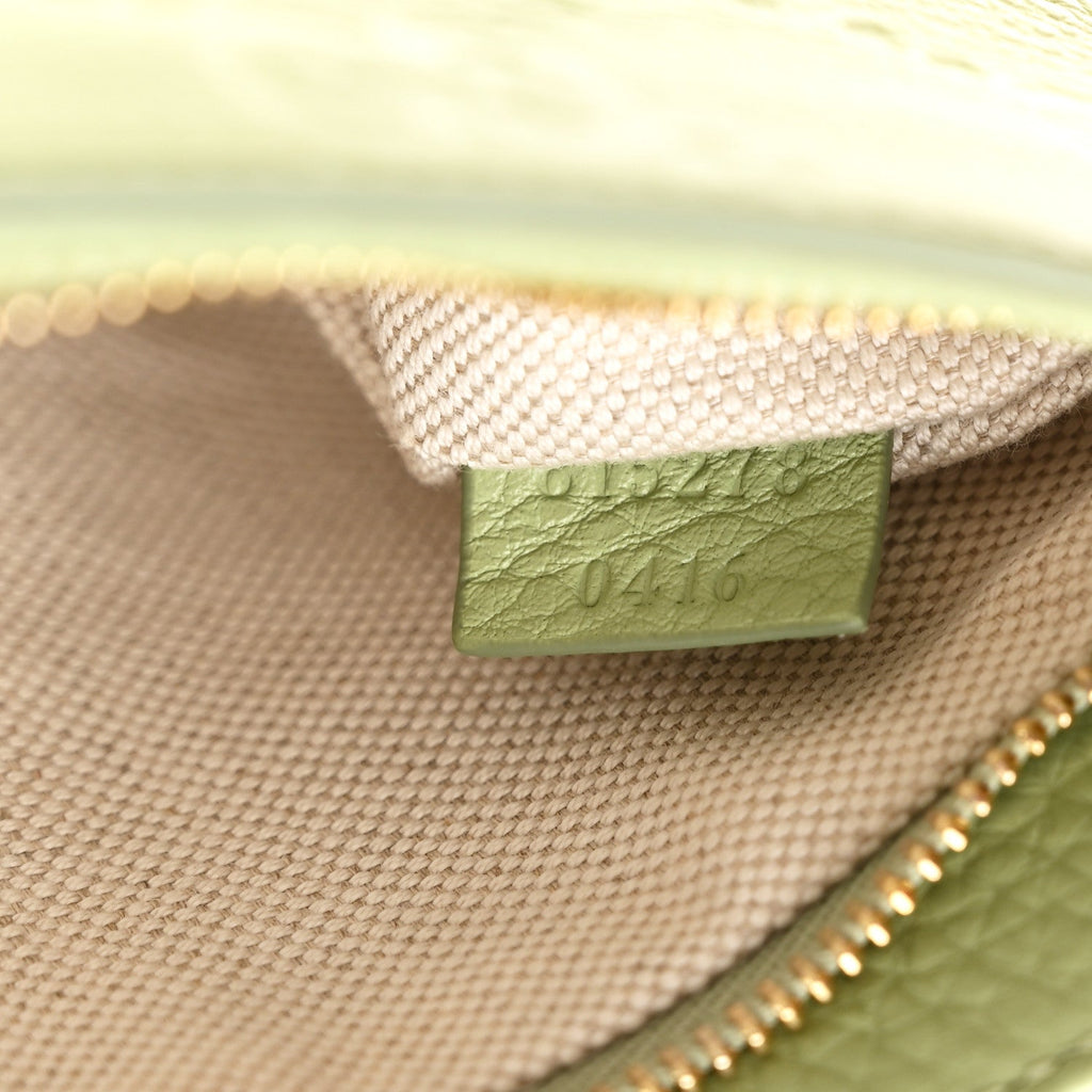Gucci GG Grainy Calfskin Emblem Super Mini Shoulder Bag Sage Leaf