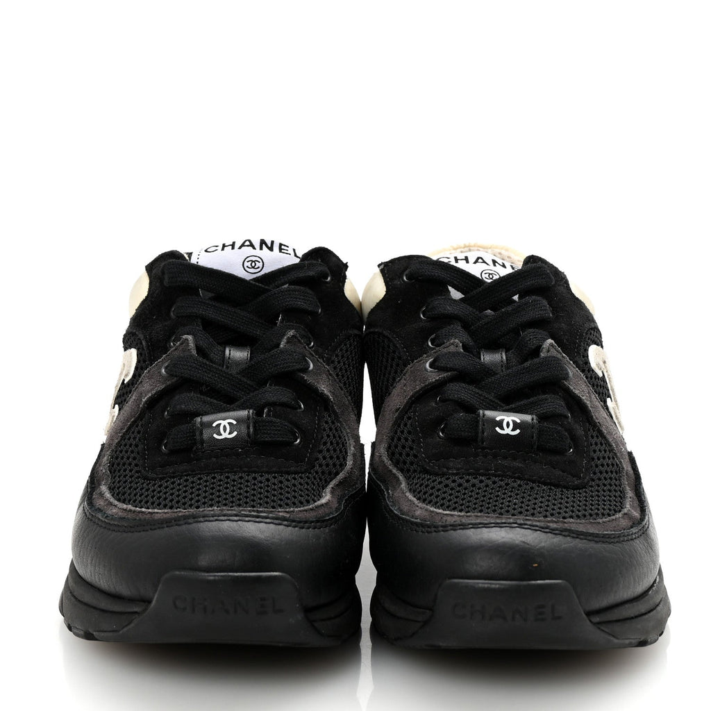 Mesh Suede Grained Calfskin Womens CC Sneakers 36.5 Black White
