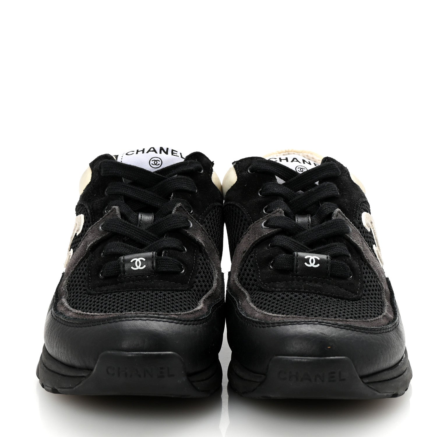Mesh Suede Grained Calfskin Womens CC Sneakers 36.5 Black White