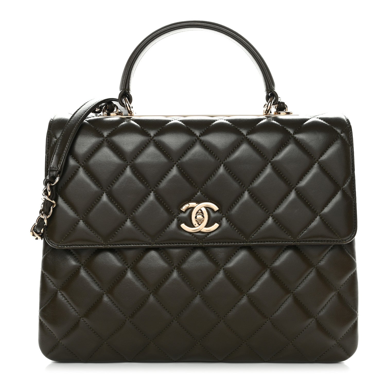 Chanel Lambskin Quilted Large Trendy CC Dual Handle Flap Bag Khaki
