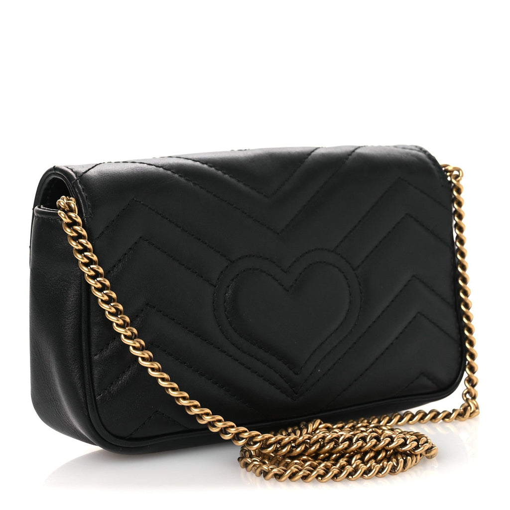 Gucci Calfskin Matelasse Super Mini GG Marmont Shoulder Bag Black