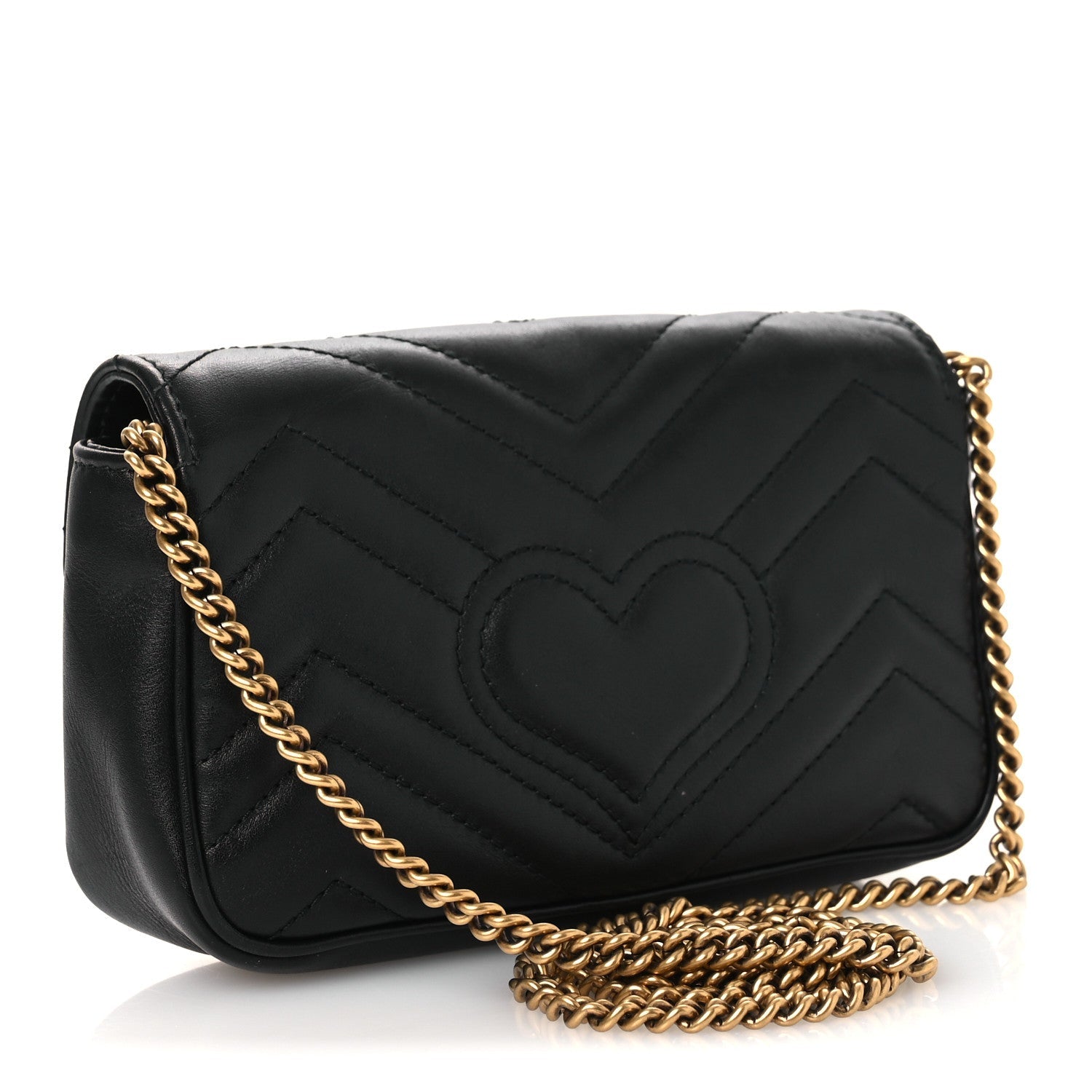 Gucci Calfskin Matelasse Super Mini GG Marmont Shoulder Bag Black