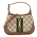 Gucci GG Supreme Monogram Azalea Calfskin Web Mini Jackie 1961 Hobo Beige Ebony Brown Sugar