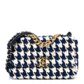 Chanel Tweed Quilted Medium Chanel 19 Flap Ecru Navy Blue Multicolor