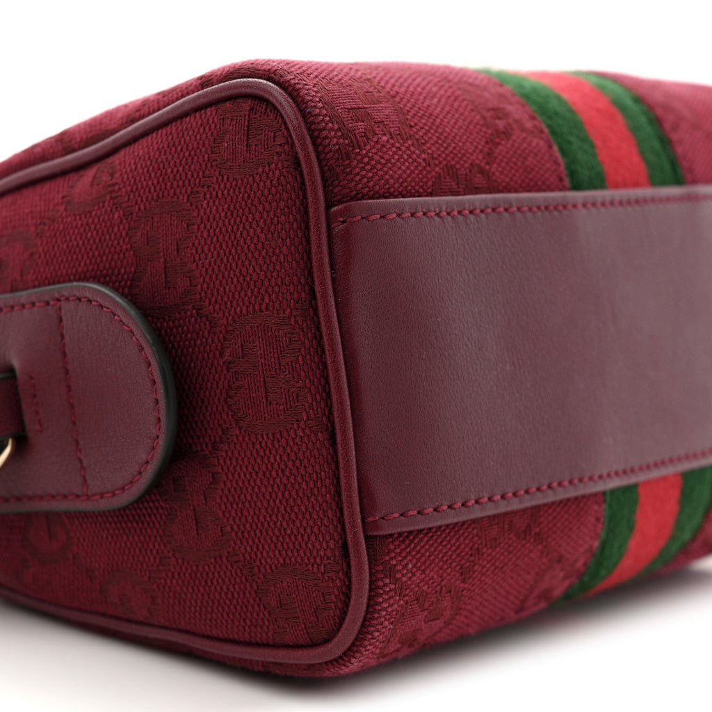 Gucci GG Supreme Monogram Textured Dollar Calfskin Web Super Mini Ophidia Top Handle Bowler Bag Rosso Ancora