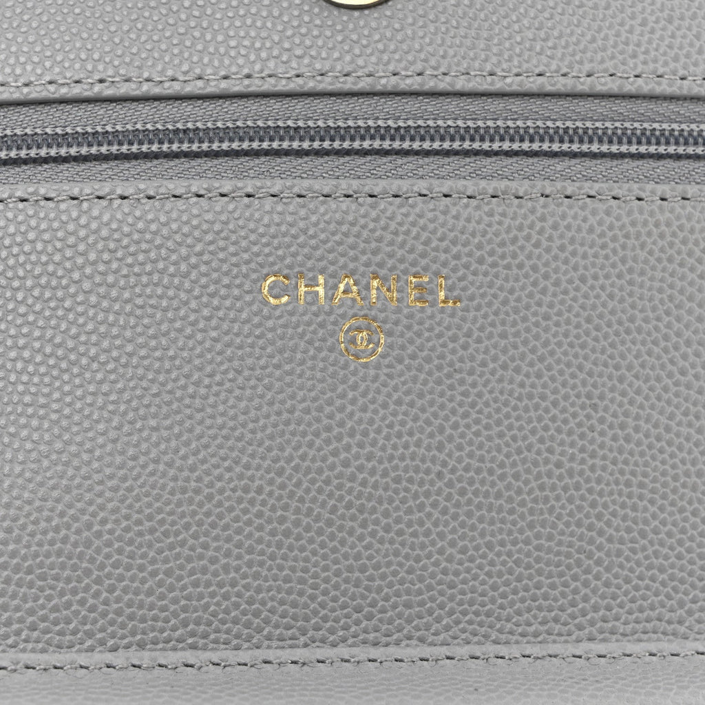 Chanel Caviar Quilted Textured CC Wallet On Chain WOC Grey