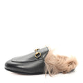 Gucci Calfskin Fur Womens Princetown Slippers 35 Black
