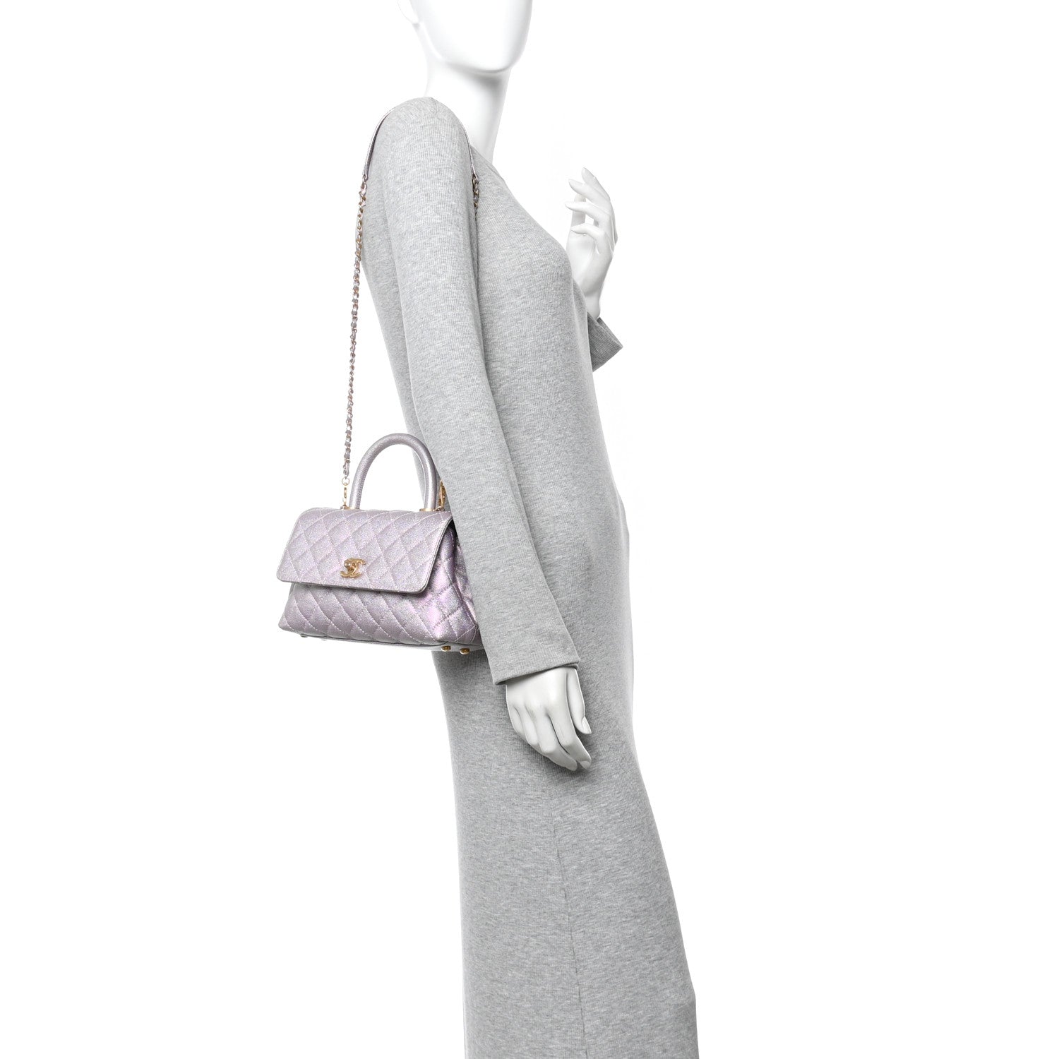 Chanel Metallic Caviar Quilted Mini Coco Handle Flap Light Pink