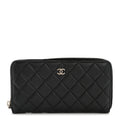 Lambskin Quilted Large Gusset Zip Around Wallet Black