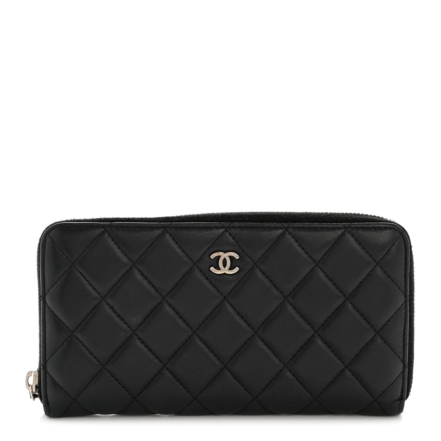 Lambskin Quilted Large Gusset Zip Around Wallet Black