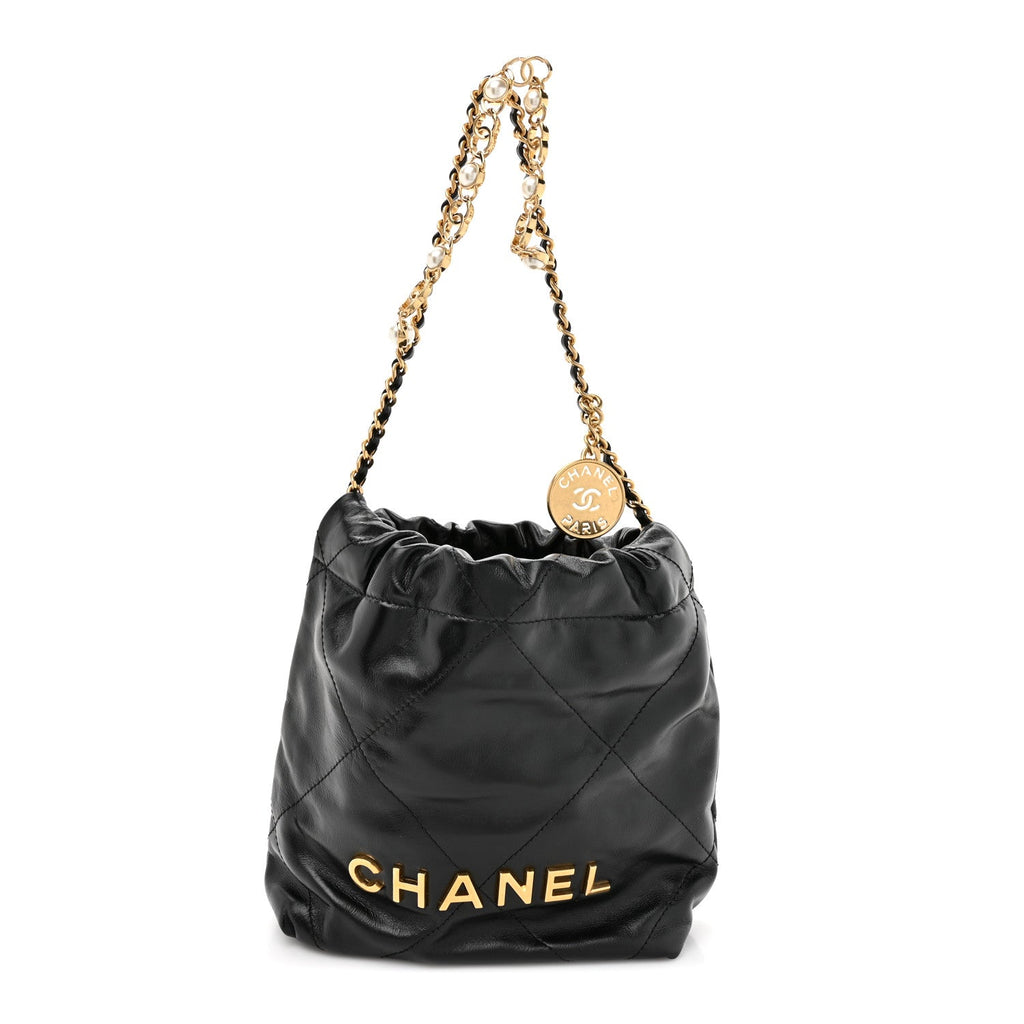 Chanel Shiny Calfskin Quilted Pearl CC Chain Mini Chanel 22 Black
