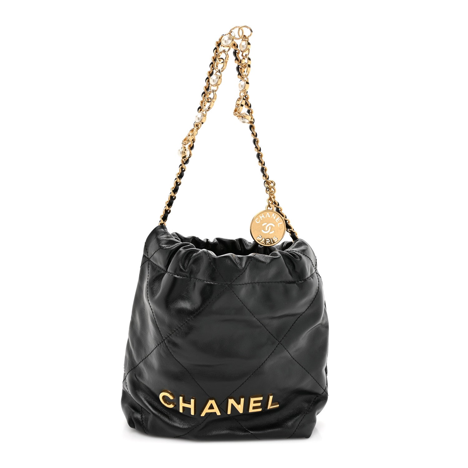Chanel Shiny Calfskin Quilted Pearl CC Chain Mini Chanel 22 Black