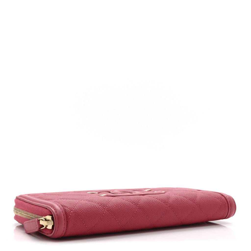 Caviar Quilted Large Filigree Zip Around Wallet Pink