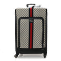 Gucci GG Supreme Monogram Textured Dollar Calfskin Web Large Savoy Trolley Suitcase Beige Blue