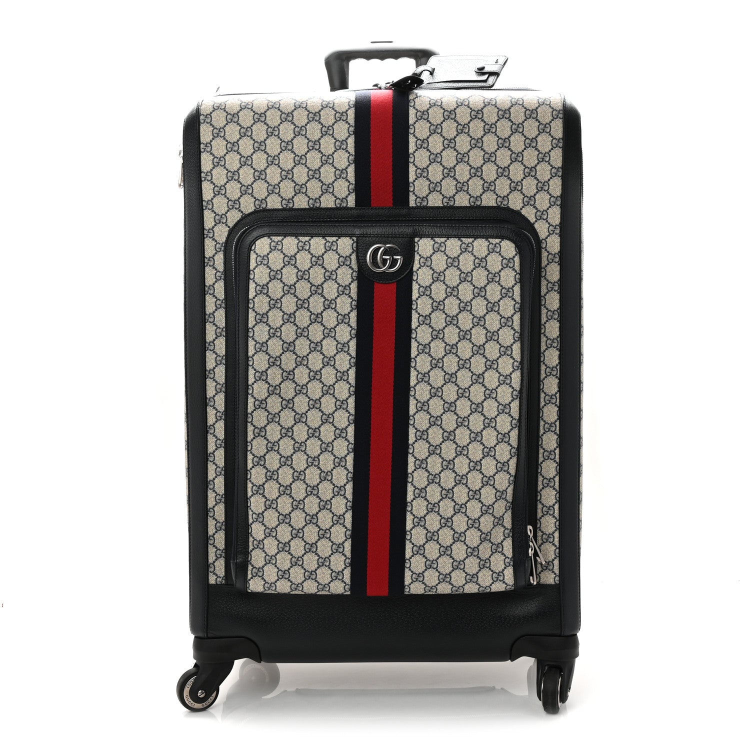 Gucci GG Supreme Monogram Textured Dollar Calfskin Web Large Savoy Trolley Suitcase Beige Blue