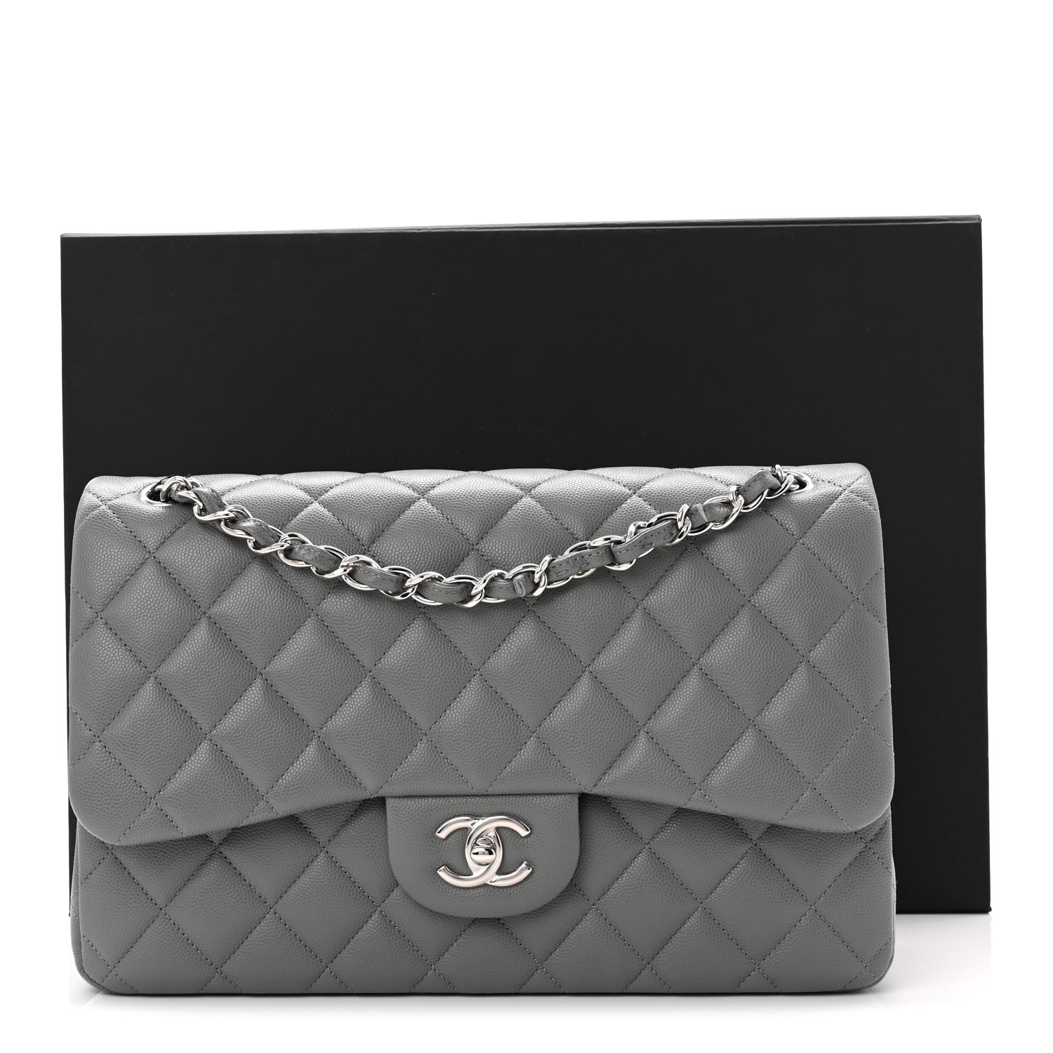 Chanel Caviar Quilted Jumbo Double Flap Grey