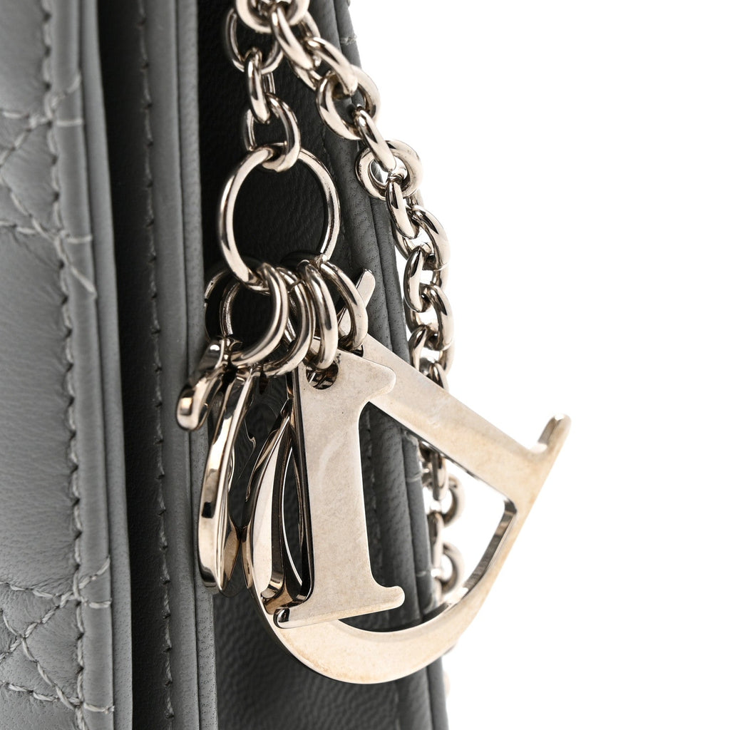 Christian Dior Lambskin Cannage Lady Dior Convertible Clutch Grey