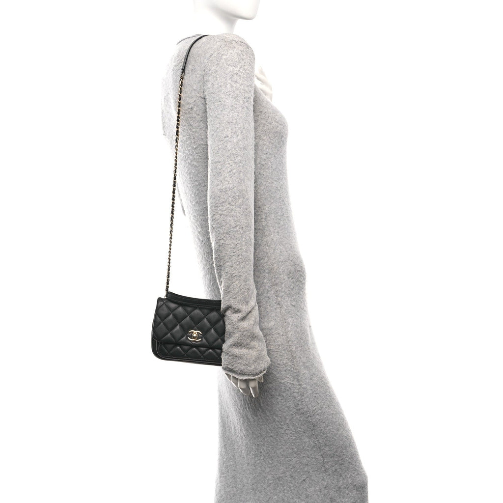 Chanel Calfskin Quilted Top Handle Flap Black