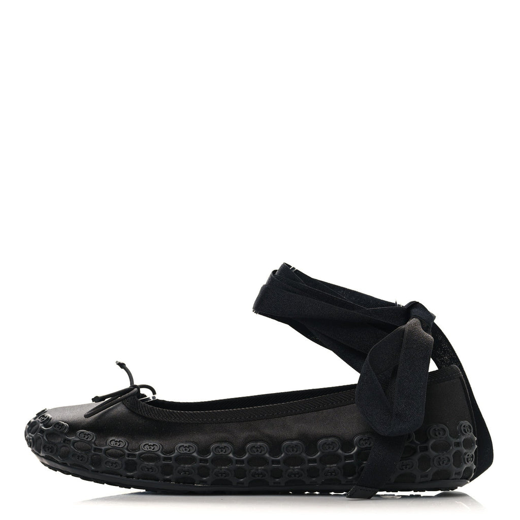 Gucci Rubber Satin Ballerina Flats 38 Black
