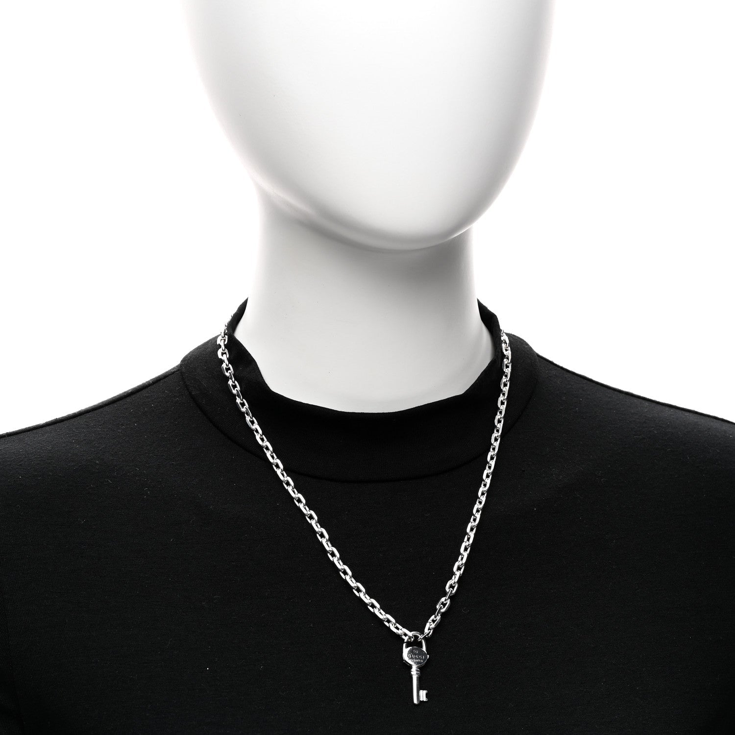 Gucci Sterling Silver Trademark Key Pendant Necklace