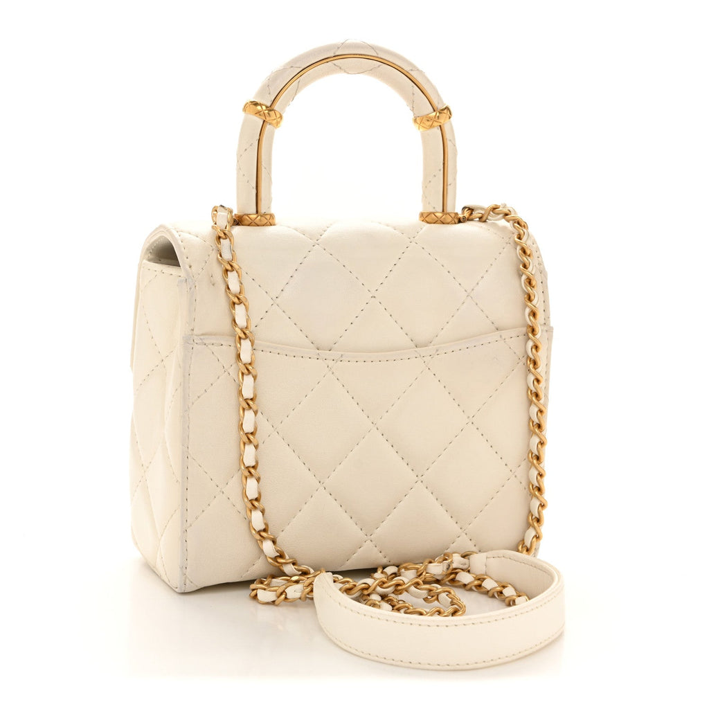 Chanel Lambskin Handle Crush Top Handle Flap Bag White
