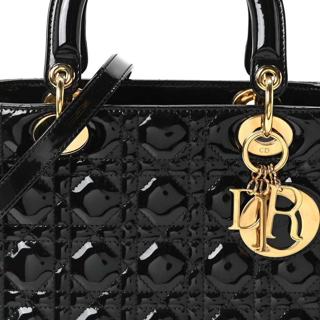 Christian Dior Patent Cannage Medium Lady Dior Black