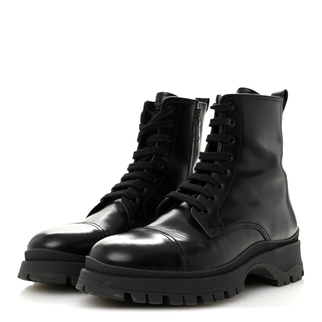 Prada Spazzolato Chocolate 50mm Combat Boots 36.5 Black
