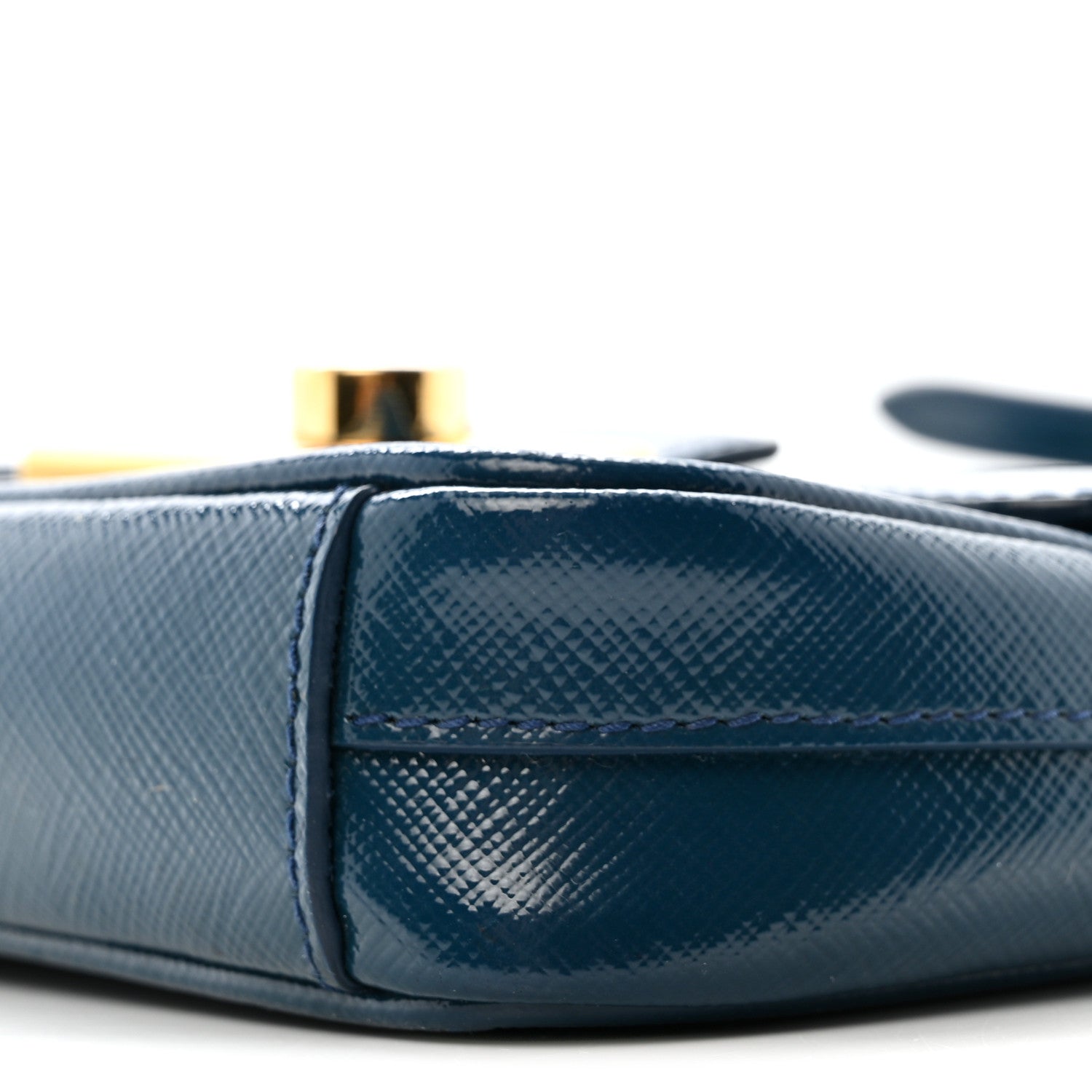 Prada Saffiano Vernice Lock Flap Chain Bag Azzurro
