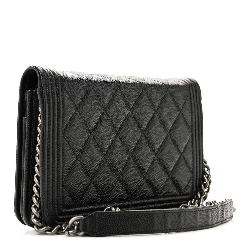 Chanel Caviar Quilted Boy Wallet On Chain WOC Black