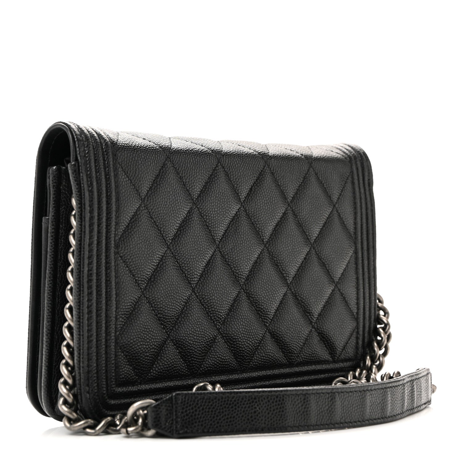 Chanel Caviar Quilted Boy Wallet On Chain WOC Black